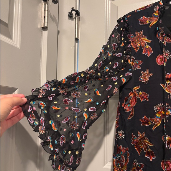 Alice + Olivia Julius Floral Flower Ruffle Dress Silk Black Multicolor Pattern - Picture 4 of 11